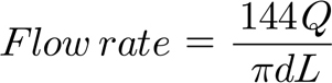 Flow rate = 144Q/π​dL
